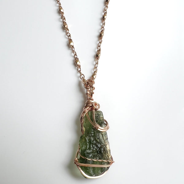 Moldavite Crystal Wire Wrapped Necklace