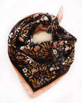 100% Silk Bandana Scarf - Midnight Garden Floral