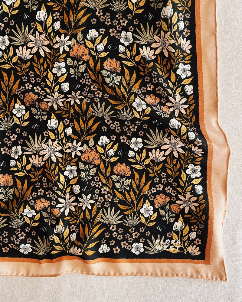 100% Silk Bandana Scarf - Midnight Garden Floral