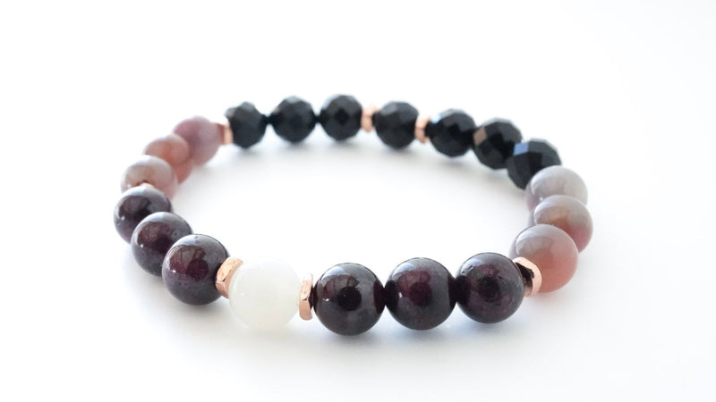 Moonstone + Agate + Tourmaline Crystal Bracelet -Empowered + Protected