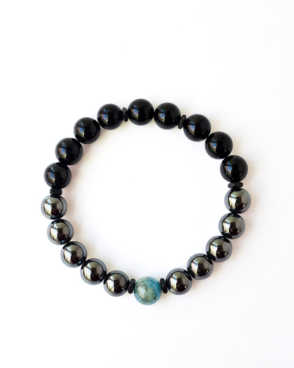 Stratus (Azurite in Calcite (UV) · Hematite · Black Tourmaline)