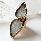 White Druzy Angel Wing Ring