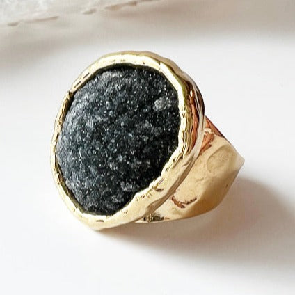 Black Amethyst 24K Gold Dipped Ring