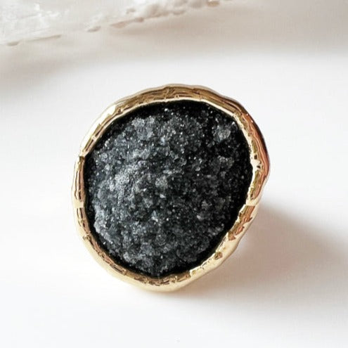 Black Amethyst 24K Gold Dipped Ring