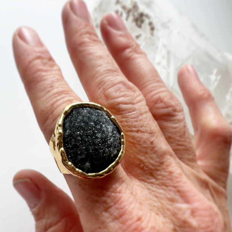 Black Amethyst 24K Gold Dipped Ring