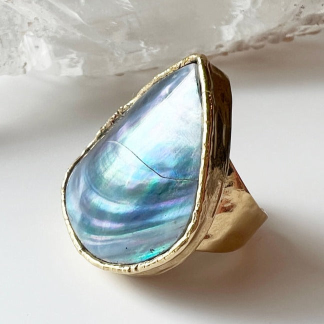 The Mermaid Ring (Blue Mussel Shell) + 24K Gold Dipped