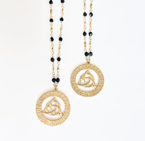 Triquetra Goddess + Runes Necklace