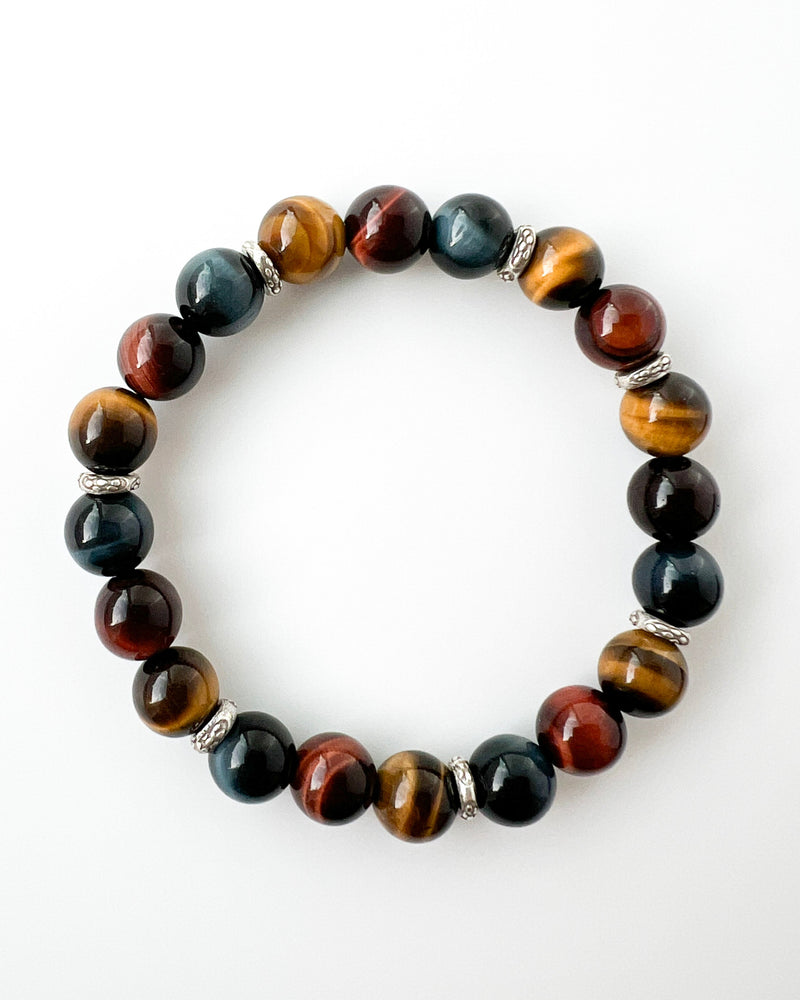 Gold + Blue + Red Tiger's Eye Crystal Bracelet - Eye of the Tiger