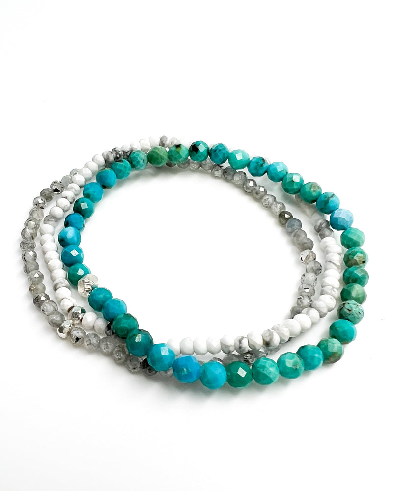 Turquoise · Zircon · Howlite Crystal Bracelets -Divine Clarity Trio

