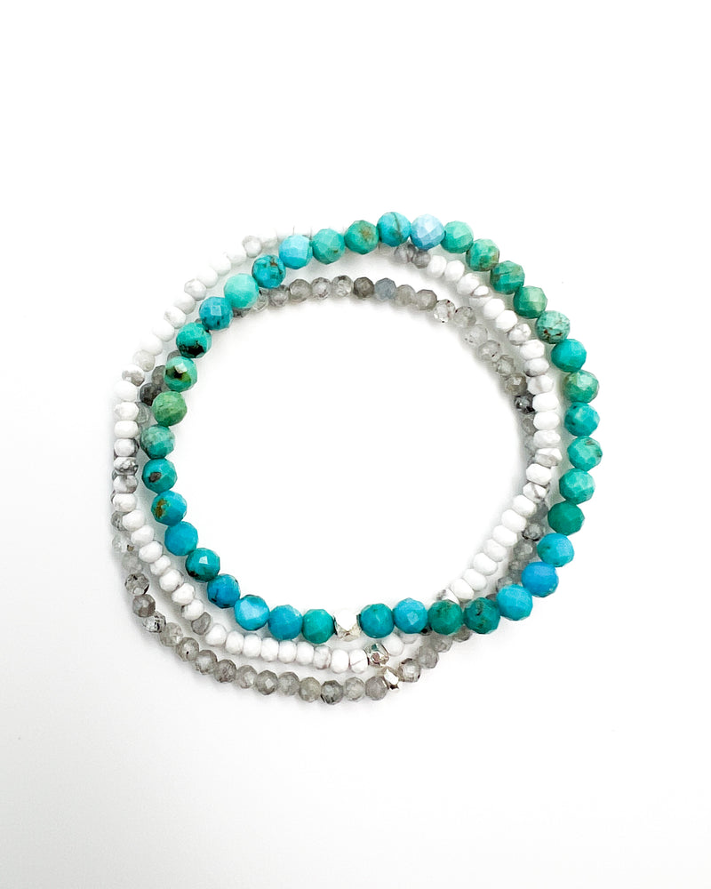 Turquoise · Zircon · Howlite Crystal Bracelets -Divine Clarity Trio

