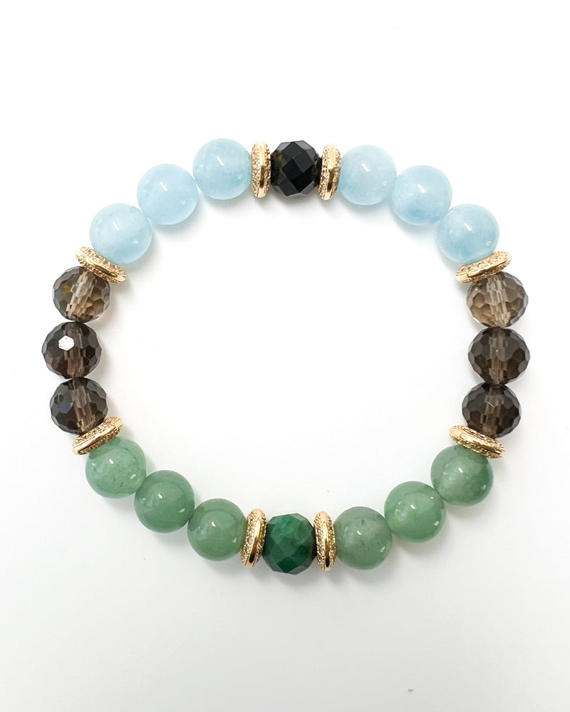 Jade + Aventurine + Quartz + Aquamarine + Tourmaline Crystal Bracelet - The Lucky Traveler