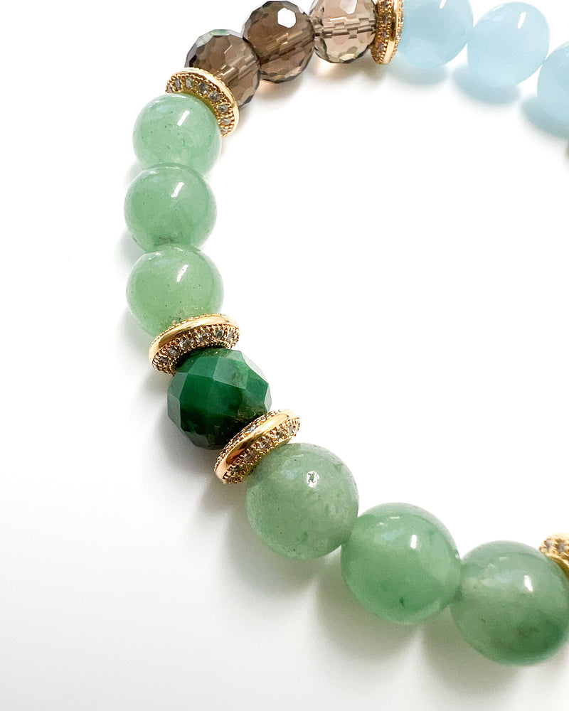 Jade + Aventurine + Quartz + Aquamarine + Tourmaline Crystal Bracelet - The Lucky Traveler