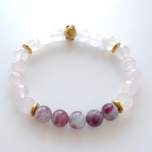 Tourmaline · Rose Quartz Crystal Bracelet - Divine Feminine