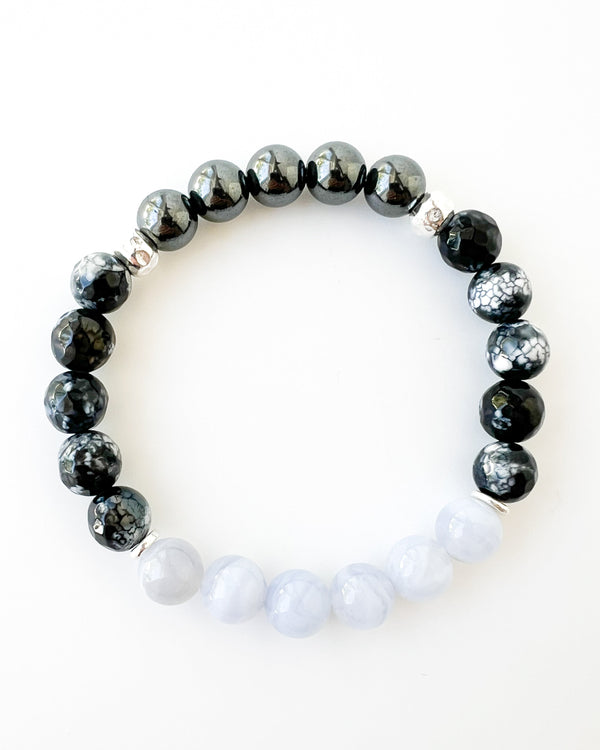 Blue Lace agate · Dragon Vein Agate · Hematite Crystal Bracelet -Quiet Reign