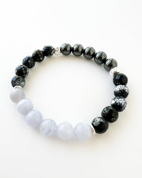 Blue Lace agate · Dragon Vein Agate · Hematite Crystal Bracelet -Quiet Reign