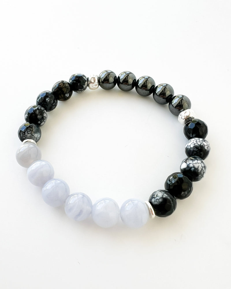 Blue Lace agate · Dragon Vein Agate · Hematite Crystal Bracelet -Quiet Reign