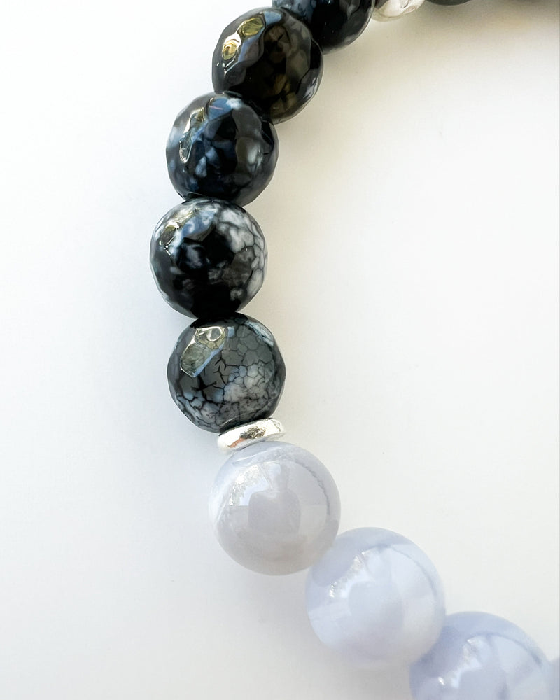 Blue Lace agate · Dragon Vein Agate · Hematite Crystal Bracelet -Quiet Reign