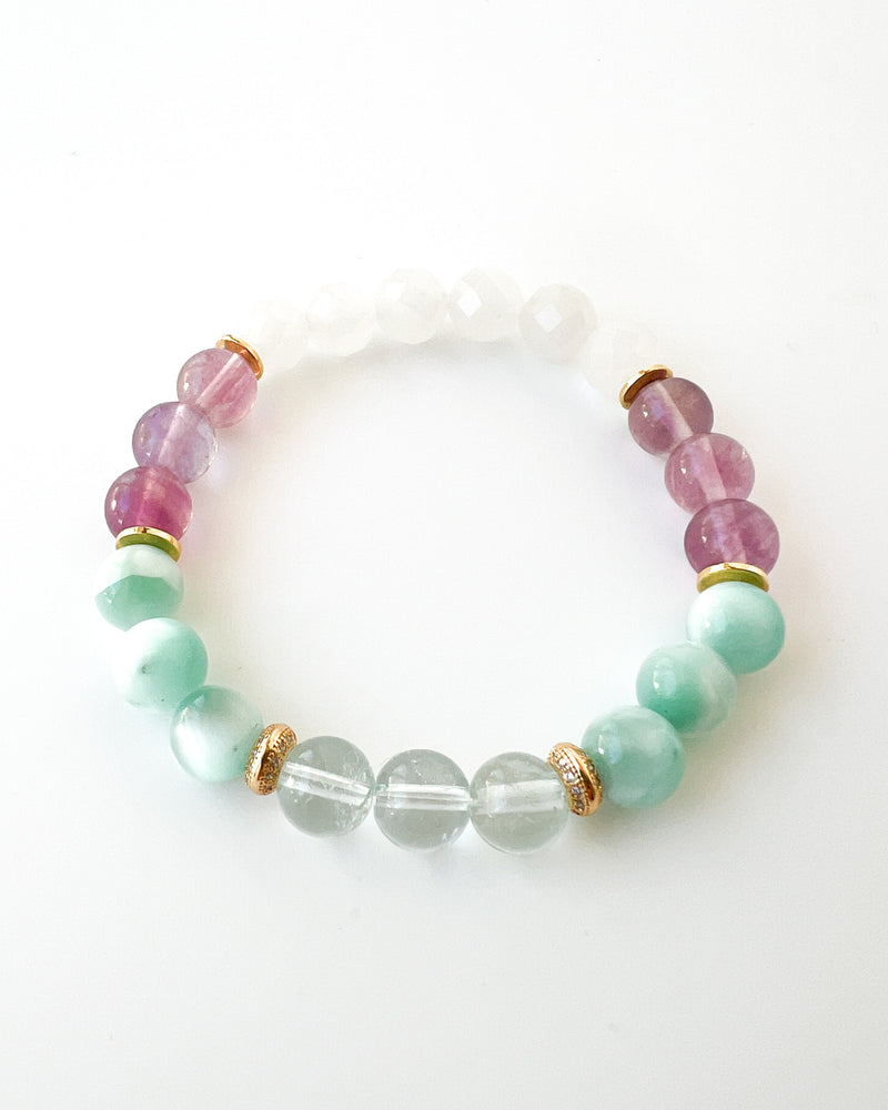 Blue Topaz · Green Moonstone · Fluorite · Ice Mountain Jade Crystal Bracelet - The Monica