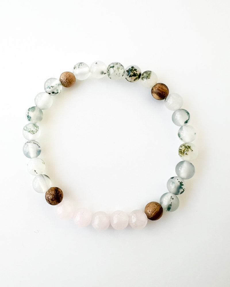Rose Quartz · Sandalwood · Moss Blossom Agate Crystal Bracelet -Whimsy