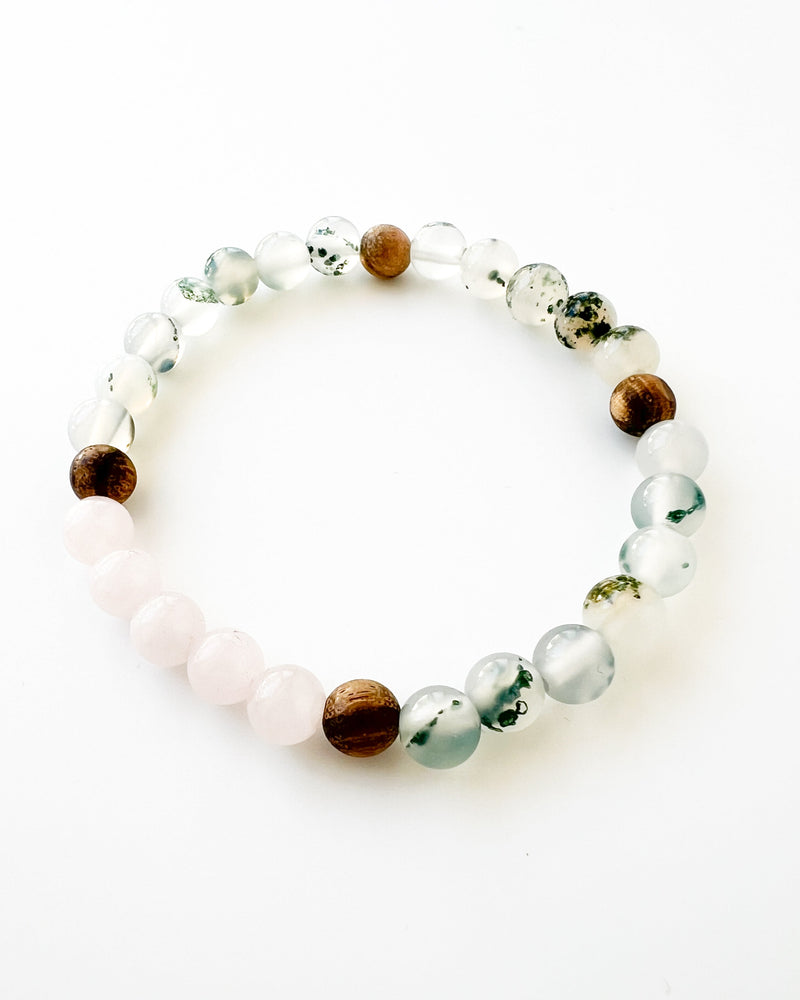 Rose Quartz · Sandalwood · Moss Blossom Agate Crystal Bracelet -Whimsy