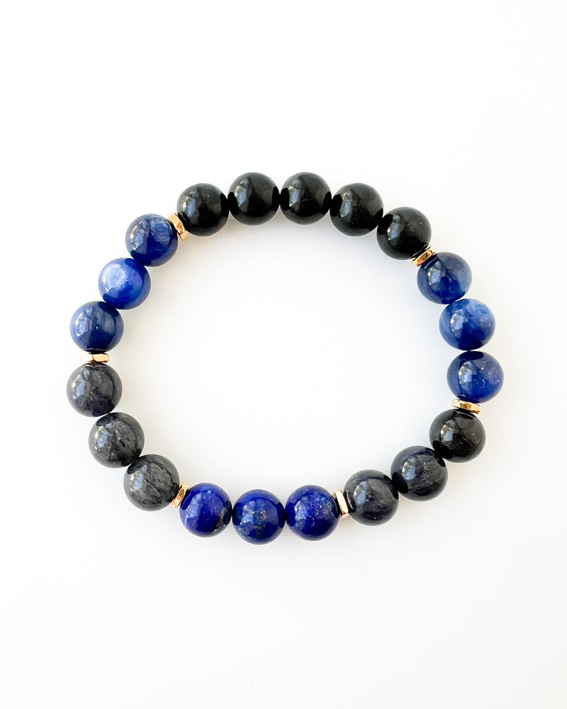 Lapis Lazuli · Blue Rutilated Quartz · Blue Kyanite · Shungite Crystal Bracelet - Pineal Health