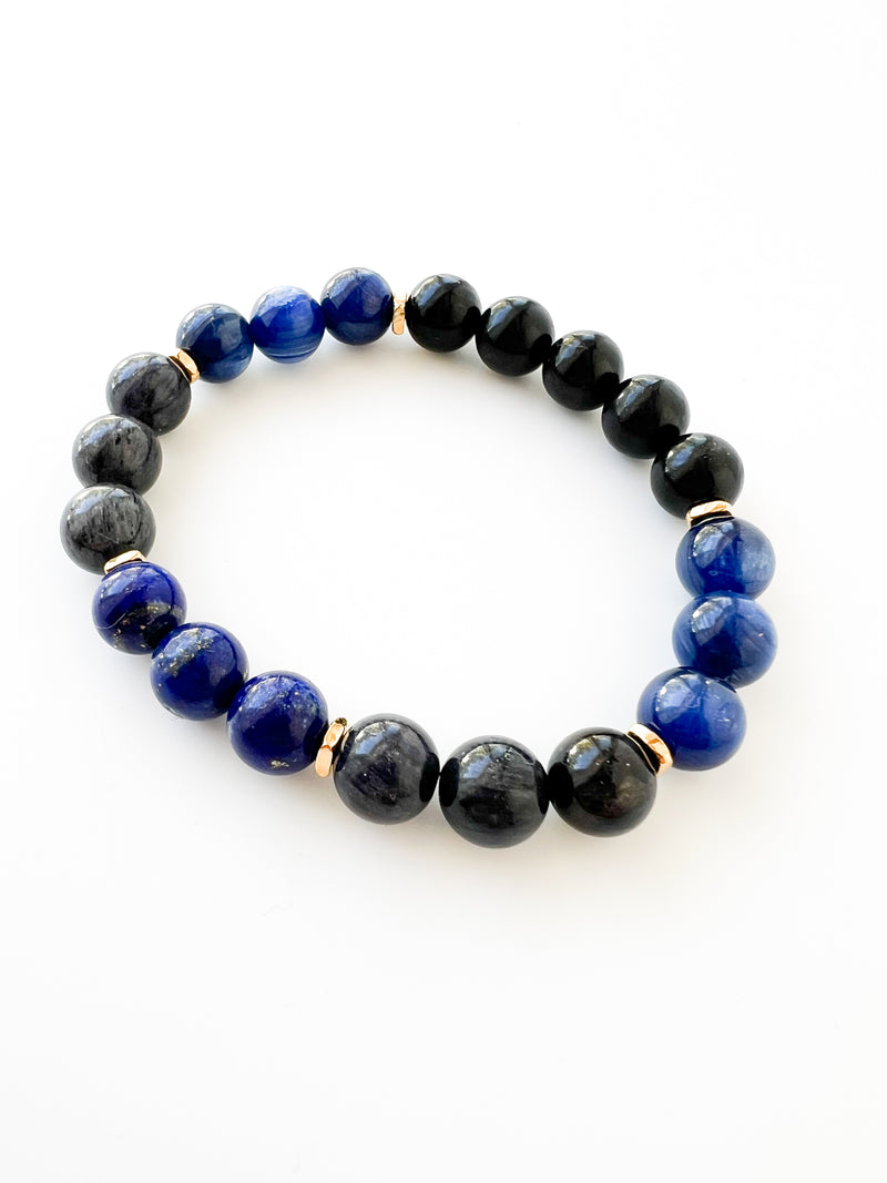 Lapis Lazuli · Blue Rutilated Quartz · Blue Kyanite · Shungite Crystal Bracelet - Pineal Health