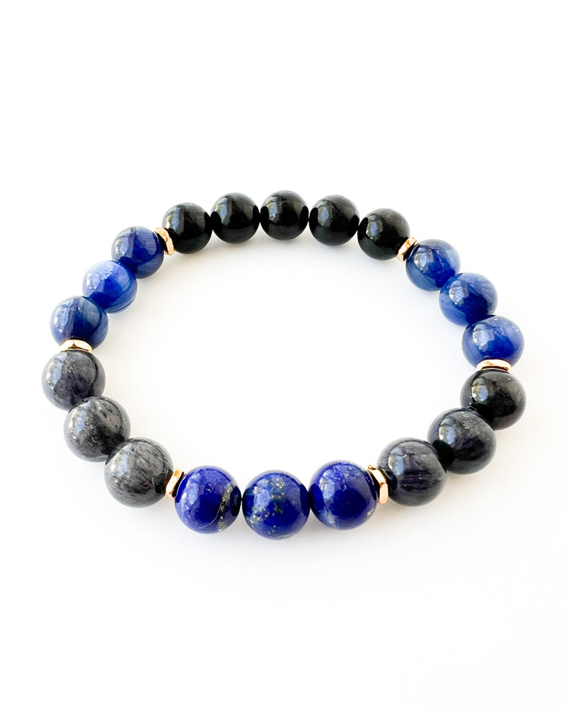 Lapis Lazuli · Blue Rutilated Quartz · Blue Kyanite · Shungite Crystal Bracelet - Pineal Health