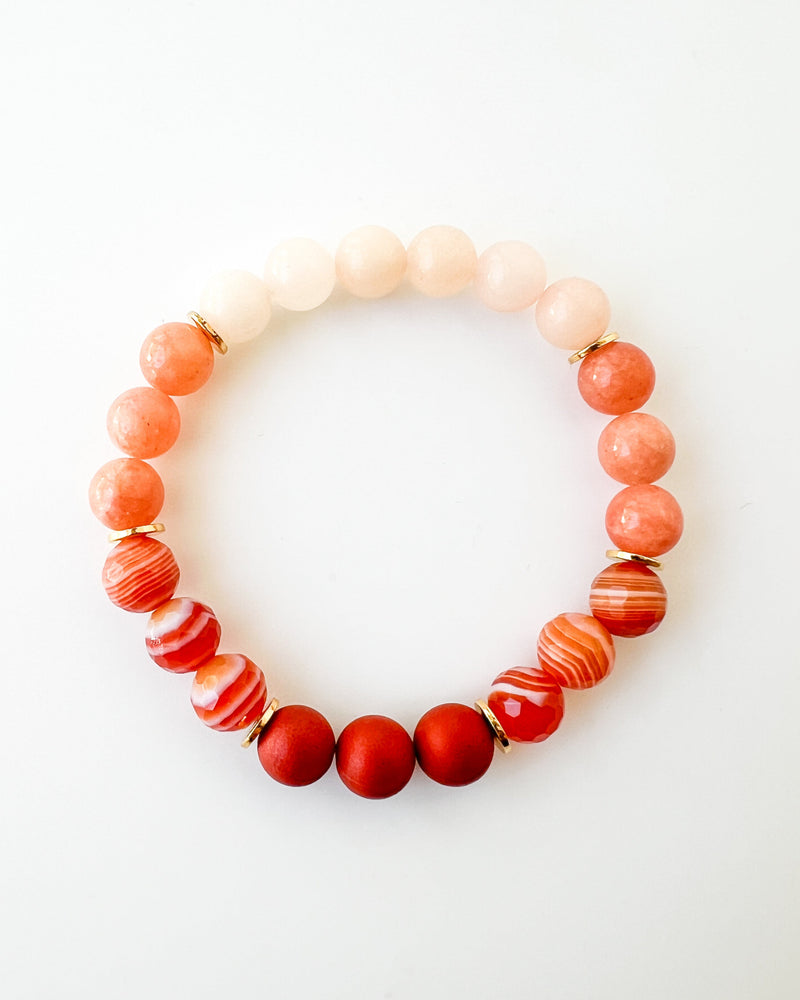 Matte Red Jasper · Banded Agate · Orange Calcite · Peach Chalcedony Crystal Bracelet -Summer