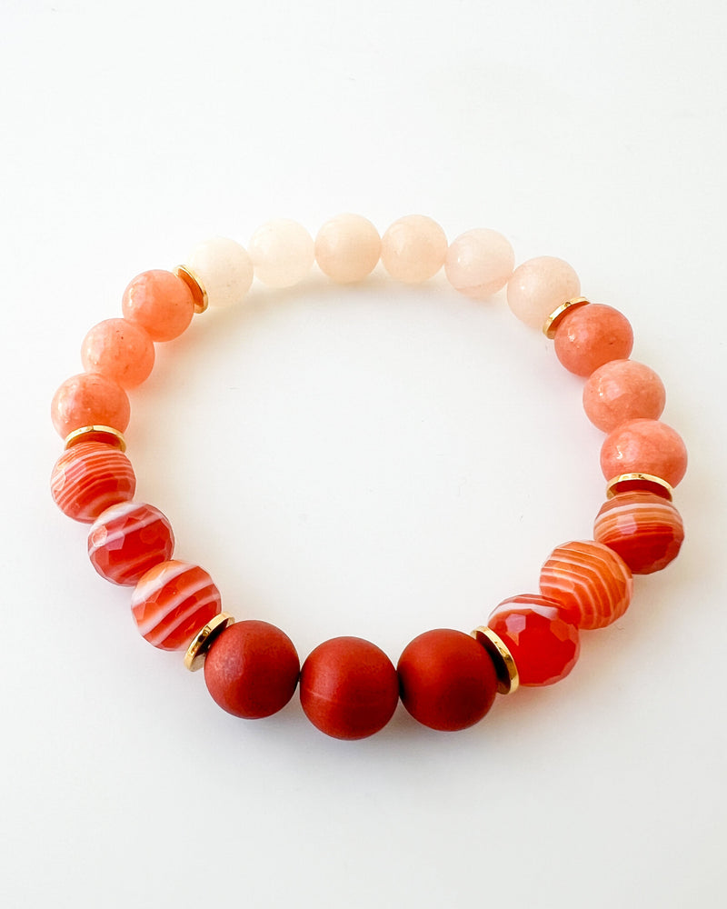 Matte Red Jasper · Banded Agate · Orange Calcite · Peach Chalcedony Crystal Bracelet -Summer