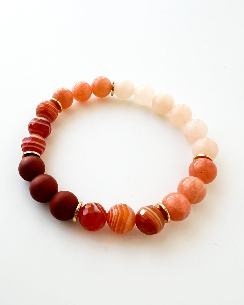 Matte Red Jasper · Banded Agate · Orange Calcite · Peach Chalcedony Crystal Bracelet -Summer