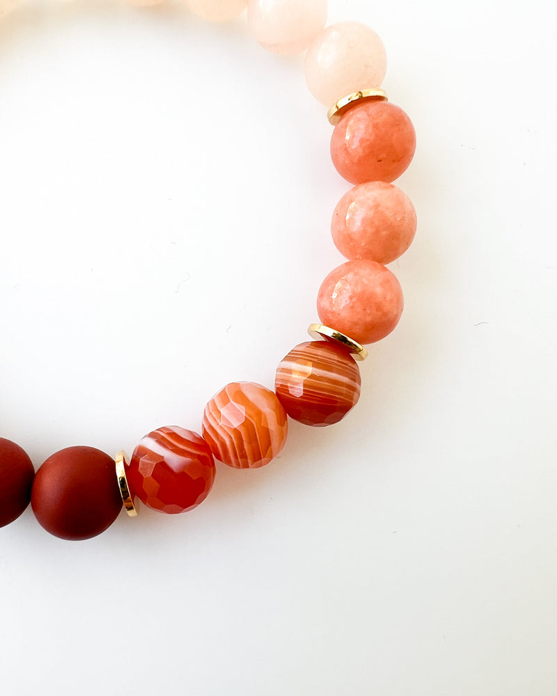 Matte Red Jasper · Banded Agate · Orange Calcite · Peach Chalcedony Crystal Bracelet -Summer