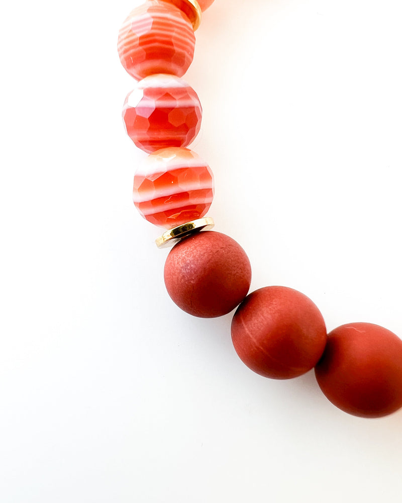 Matte Red Jasper · Banded Agate · Orange Calcite · Peach Chalcedony Crystal Bracelet -Summer