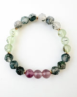 Pink Fluorite · Moss Agate · Prehnite with Epidote Crystal Bracelet - Wildflower