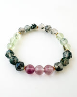 Pink Fluorite · Moss Agate · Prehnite with Epidote Crystal Bracelet - Wildflower
