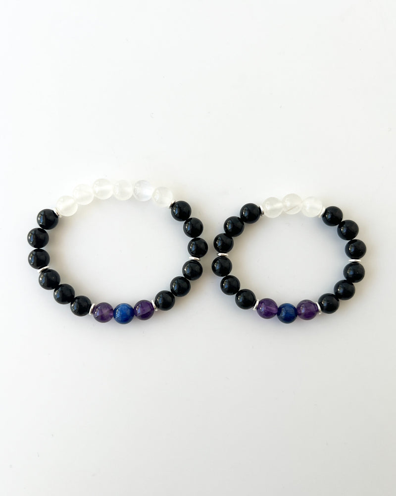 Blue Kyanite + Amethyst + Shungite + Black Tourmaline + Selenite Crystal Bracelet - Back to School