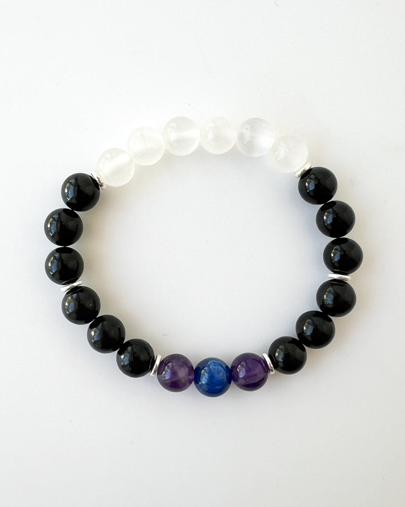 Blue Kyanite + Amethyst + Shungite + Black Tourmaline + Selenite Crystal Bracelet - Back to School
