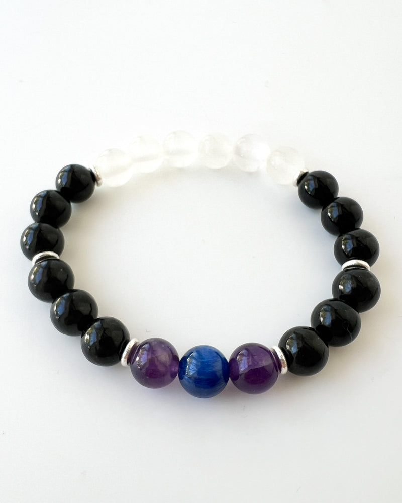 Blue Kyanite + Amethyst + Shungite + Black Tourmaline + Selenite Crystal Bracelet - Back to School