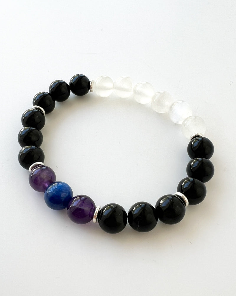 Blue Kyanite + Amethyst + Shungite + Black Tourmaline + Selenite Crystal Bracelet - Back to School
