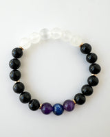 Blue Kyanite + Amethyst + Shungite + Black Tourmaline + Selenite Crystal Bracelet - Back to School