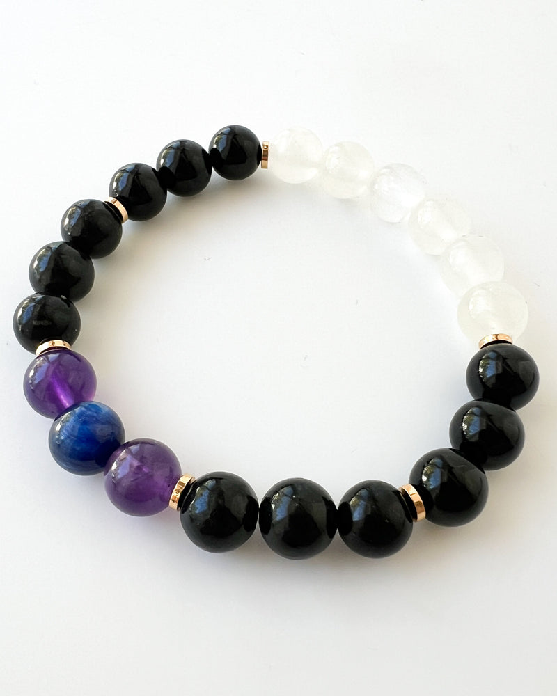 Blue Kyanite + Amethyst + Shungite + Black Tourmaline + Selenite Crystal Bracelet - Back to School