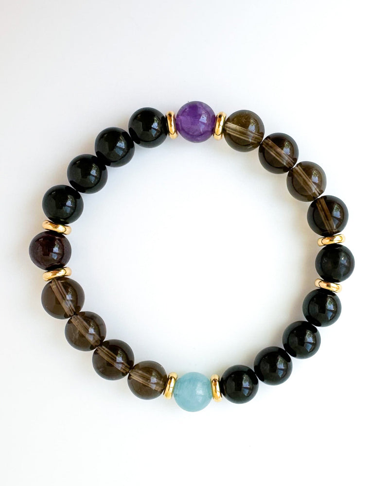 Crystal Bracelet Shungite · Garnet · Amethyst · Aquamarine · Smoky Quartz · Black Jade