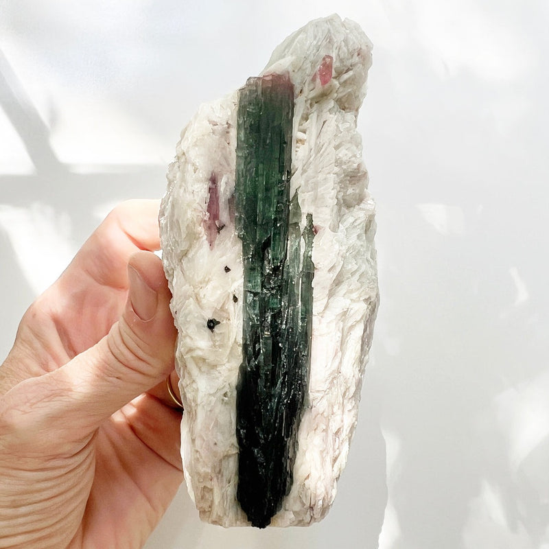 Green Tourmaline in Cleavelandite Specimen | High Vibe Crystals