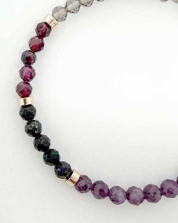 Purple Ruby · Australian Black Opal · Purple Garnet · Smoky Quartz Crystal Bracelet - I am Enough