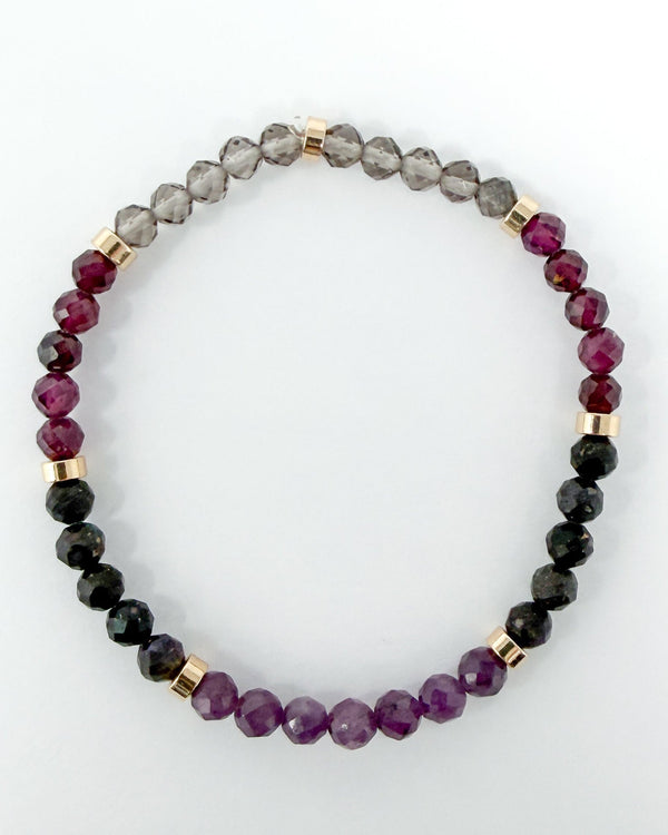 Purple Ruby · Australian Black Opal · Purple Garnet · Smoky Quartz Crystal Bracelet - I am Enough
