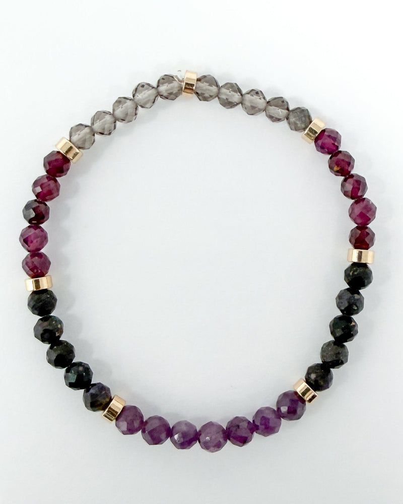 Purple Ruby · Australian Black Opal · Purple Garnet · Smoky Quartz Crystal Bracelet - I am Enough