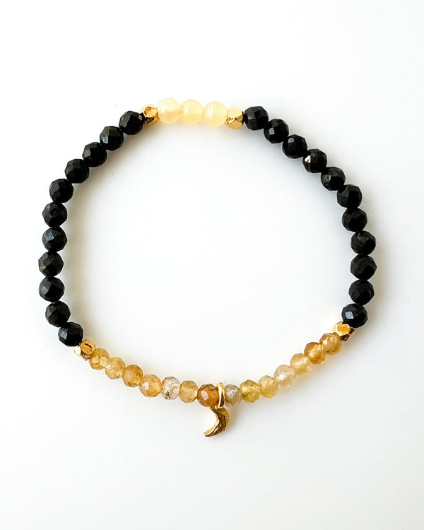 Golden Tourmaline · Navy Sapphire · Honey Calcite Crystal Bracelet - Fall Equinox