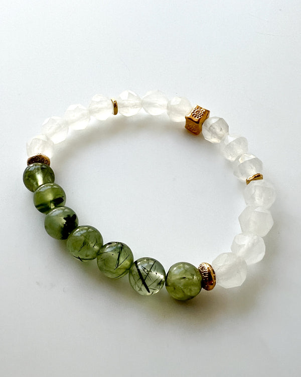 White Jade + Prehnite Crystal Bracelet - Self Awareness