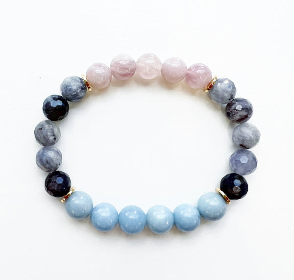 Angelite + Iolite + Blue Rose Quartz Crystal Bracelet - Dreamscapes