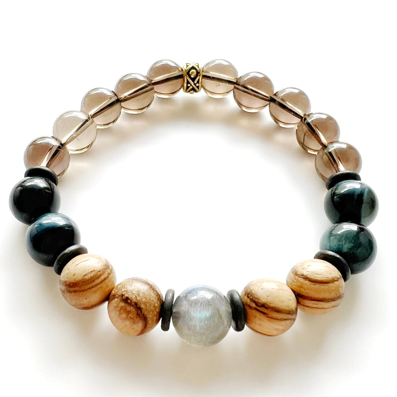 Labradorite  + Tigers Eye + Quartz Crystal Bracelet - Father