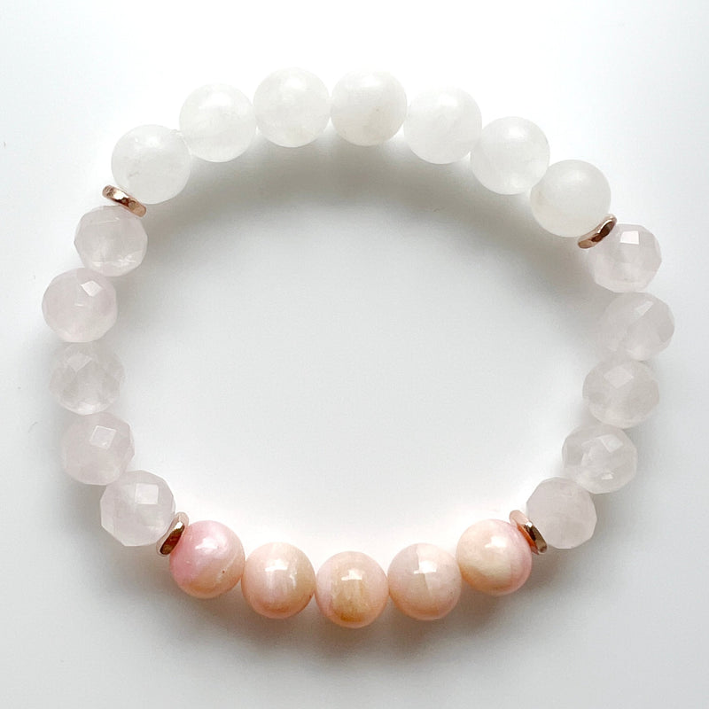 Pink Opal · Rose Quartz + Jade Crystal Bracelet - Healing Heart